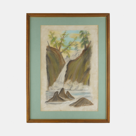 Vintage Waterfall Drawing, 1950s