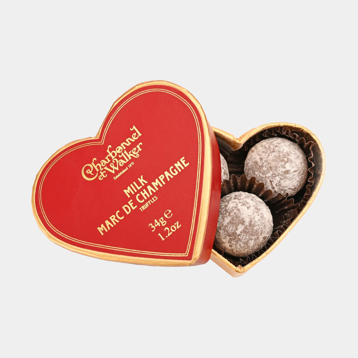 Charbonnel et Walker English Milk Marc de Champagne Truffles Heart Red Selection