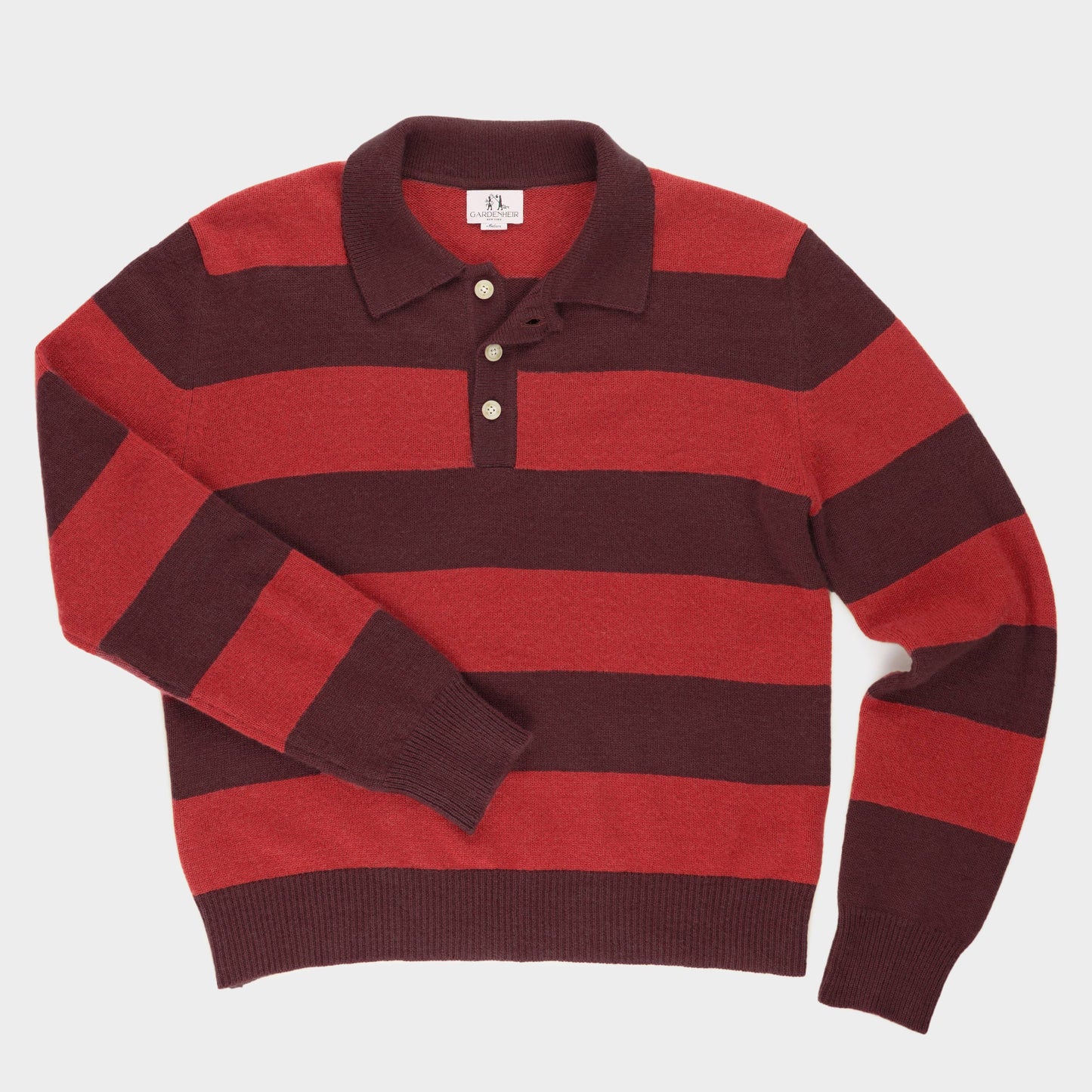 Himalayan Cashmere Striped Rugby Sweater in Oxblood/Poppy