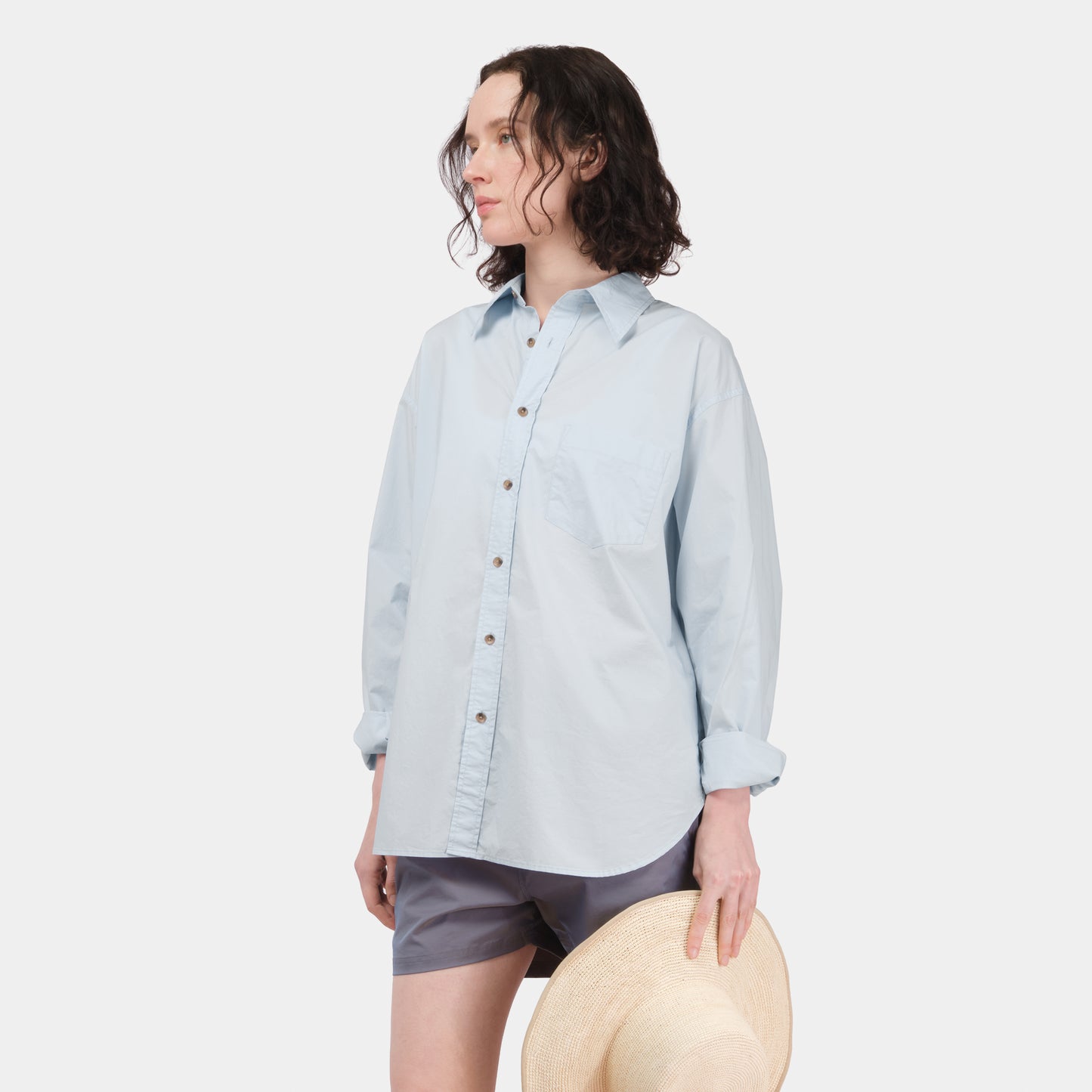 Japanese Typewriter Cotton Gardening Chemise in Oxford Blue