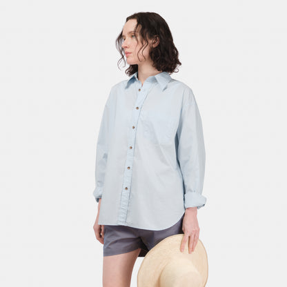 Japanese Typewriter Cotton Gardening Chemise in Oxford Blue