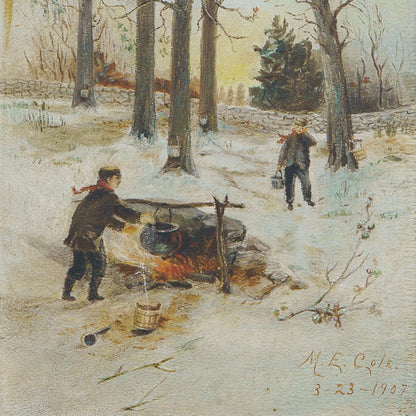 Antique Painting of Maple Sugaring in Winter, 1907