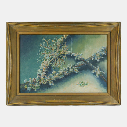 Vintage Large Painting Study of Lichen, 1960s