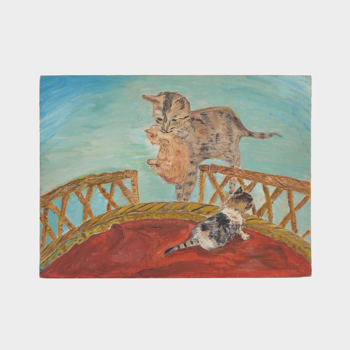 Vintage Painting of Cat and Kittens