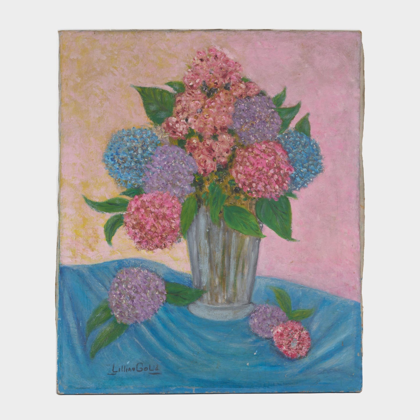 Vintage Still Life Painting of Hydrangeas