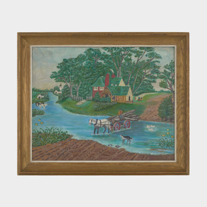 Vintage Painting of River Crossing