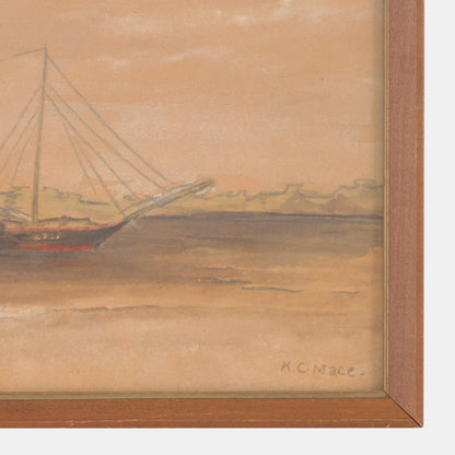 Antique Sailing Ship Drawing, 1939