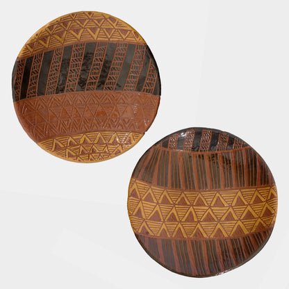 Vintage Incised Geometric Redware Plates