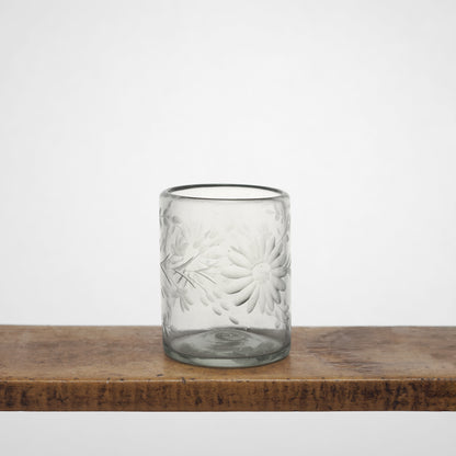 Floral Etched Drinking Glasses in Blown Recycled Glass
