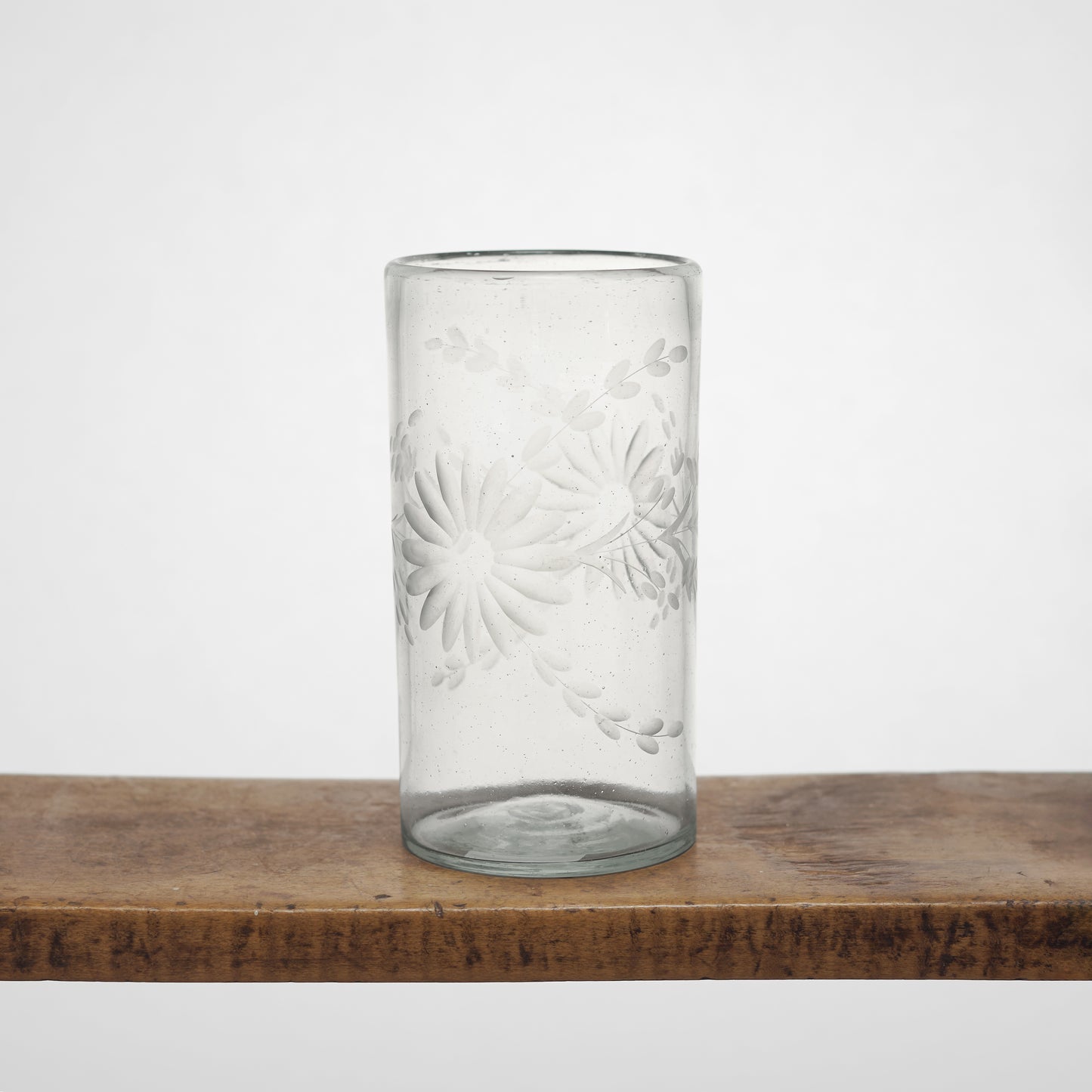 Floral Etched Drinking Glasses in Blown Recycled Glass