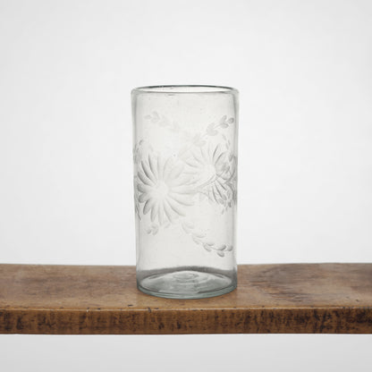 Floral Etched Drinking Glasses in Blown Recycled Glass