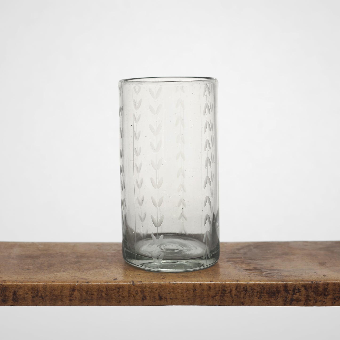 Leaf Etched Drinking Glasses in Blown Recycled Glass