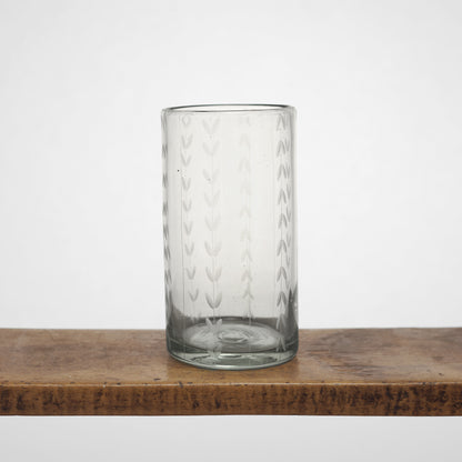Leaf Etched Drinking Glasses in Blown Recycled Glass