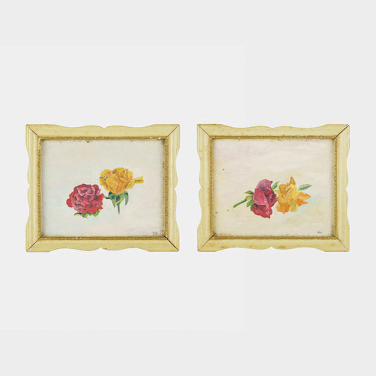 Vintage Pair of Small Rose Paintings