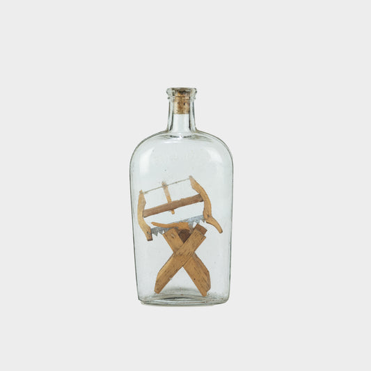 Vintage Miniature Bow Saw in a Bottle