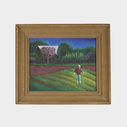 Vintage Painting of Scarecrow in Field