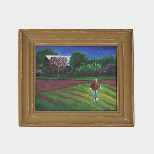 Vintage Painting of Scarecrow in Field