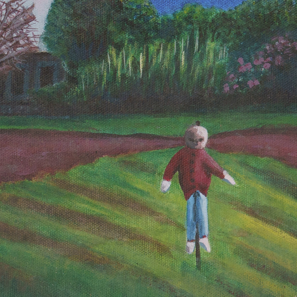 Vintage Painting of Scarecrow in Field