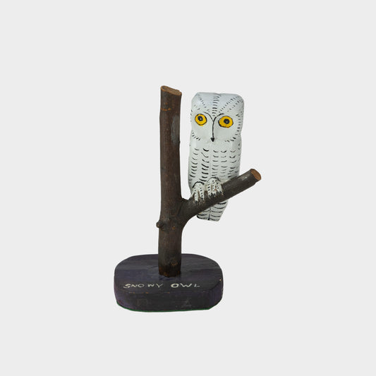 Vintage Painted Wood Snowy Owl on Perch