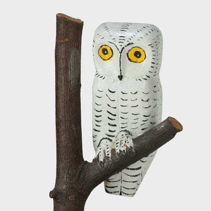 Vintage Painted Wood Snowy Owl on Perch