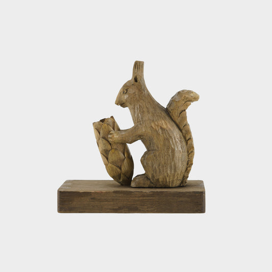 Vintage Carved Squirrel with Pinecone Vessel