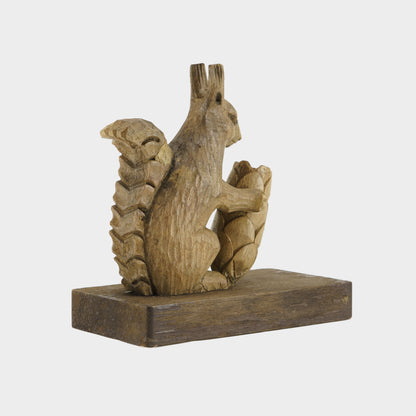 Vintage Carved Squirrel with Pinecone Vessel