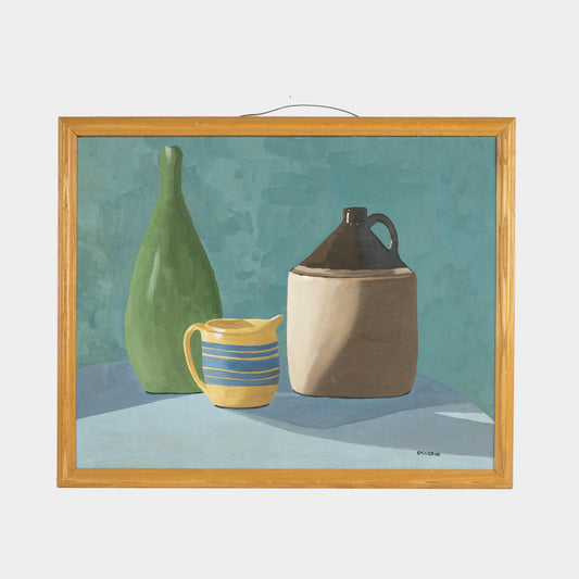 Vintage Still Life Painting of Pottery, 1960s