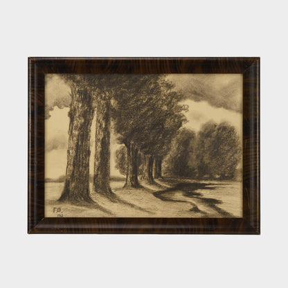 Antique Charcoal Drawing of Trees, 1923
