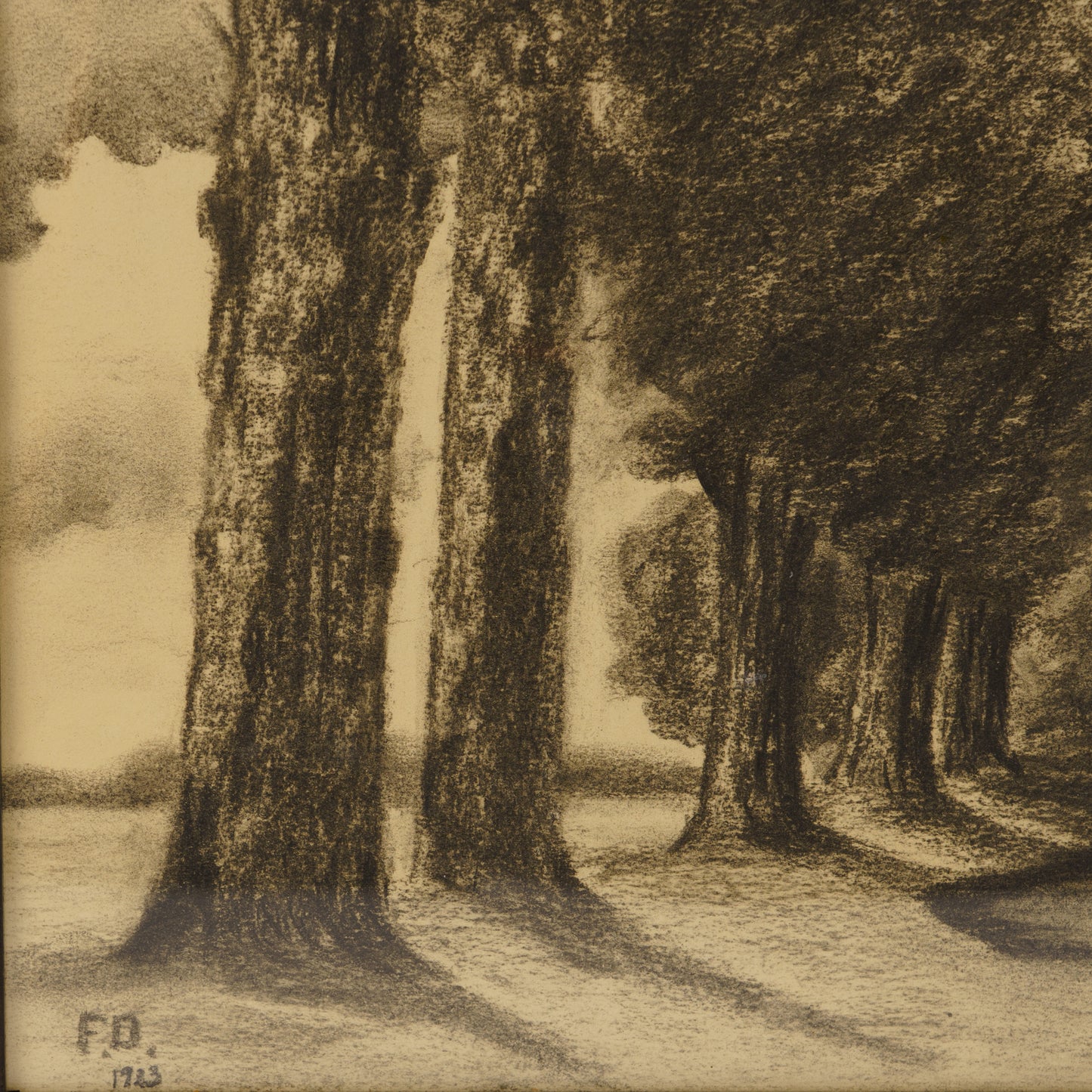 Antique Charcoal Drawing of Trees, 1923