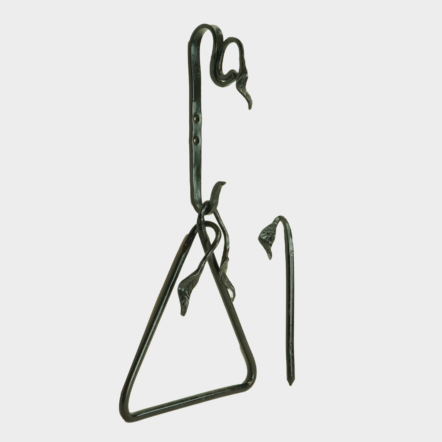 Vintage Wrought Iron Dinner Triangle with Leaf Detail