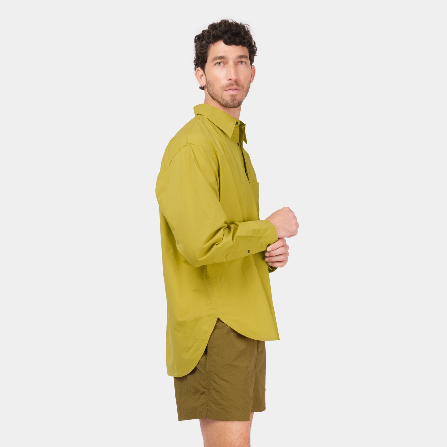 Japanese Typewriter Cotton Gardening Chemise in Chartreuse