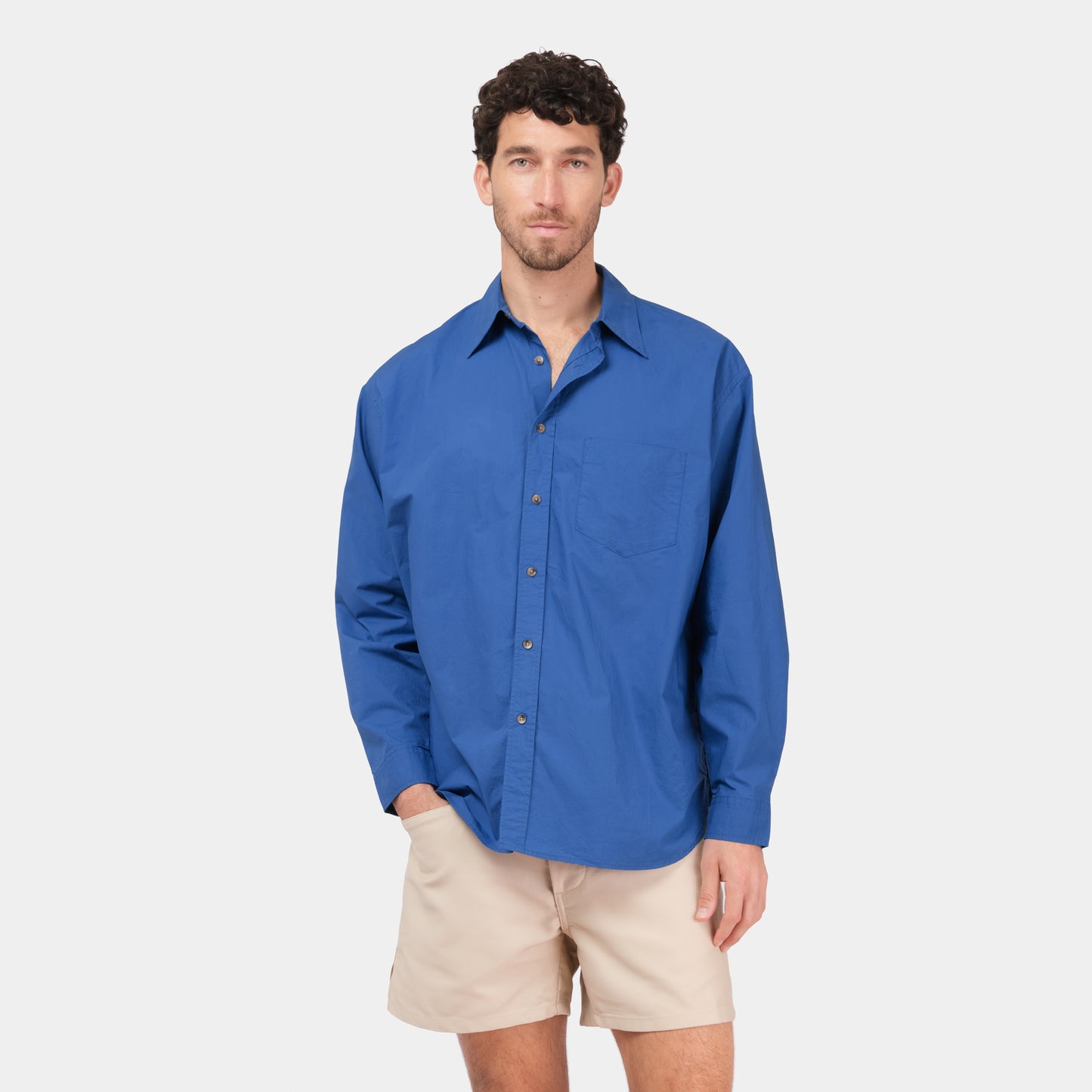 Japanese Typewriter Cotton Gardening Chemise in French Blue
