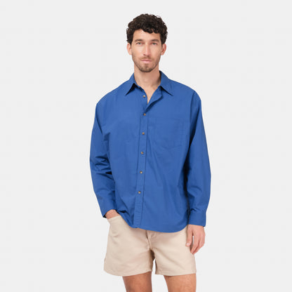 Japanese Typewriter Cotton Gardening Chemise in French Blue