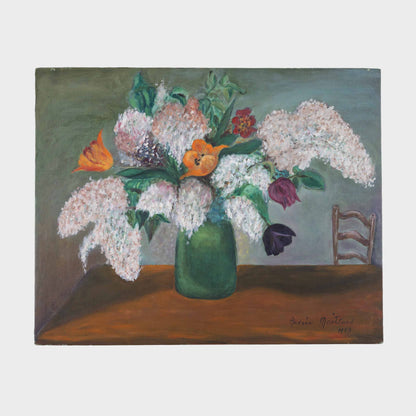 Vintage Still Life with Hydrangeas and Tulips, 1958