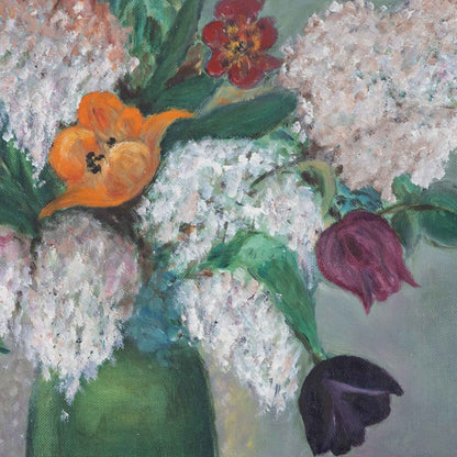 Vintage Still Life with Hydrangeas and Tulips, 1958