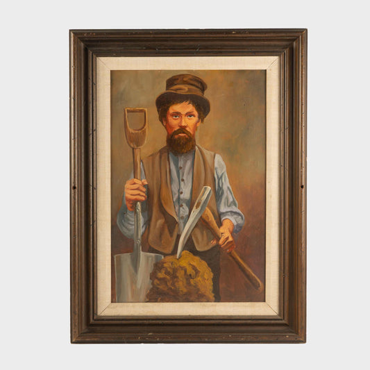 Vintage Miner Portrait Oil Painting, New York, 20th C.