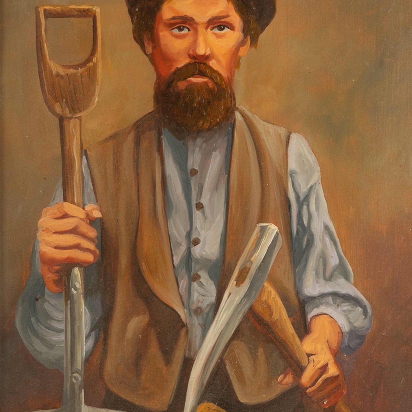 Vintage Miner Portrait Oil Painting, New York, 20th C.
