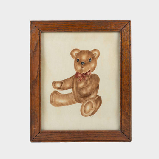 Vintage Teddy Bear Watercolor Painting, 1940's