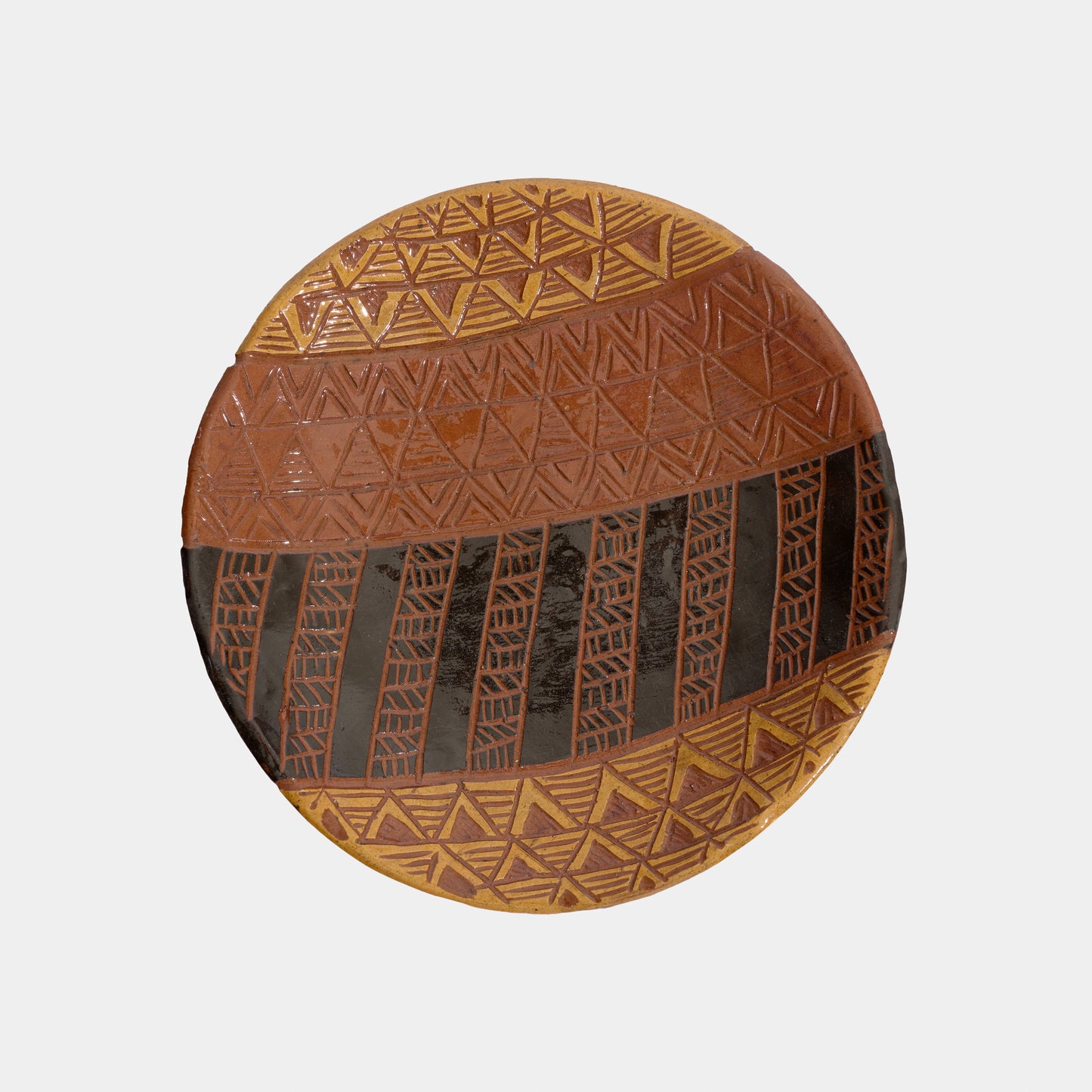 Vintage Incised Geometric Redware Plates