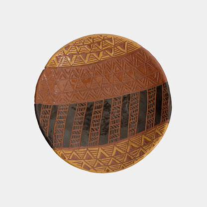 Vintage Incised Geometric Redware Plates