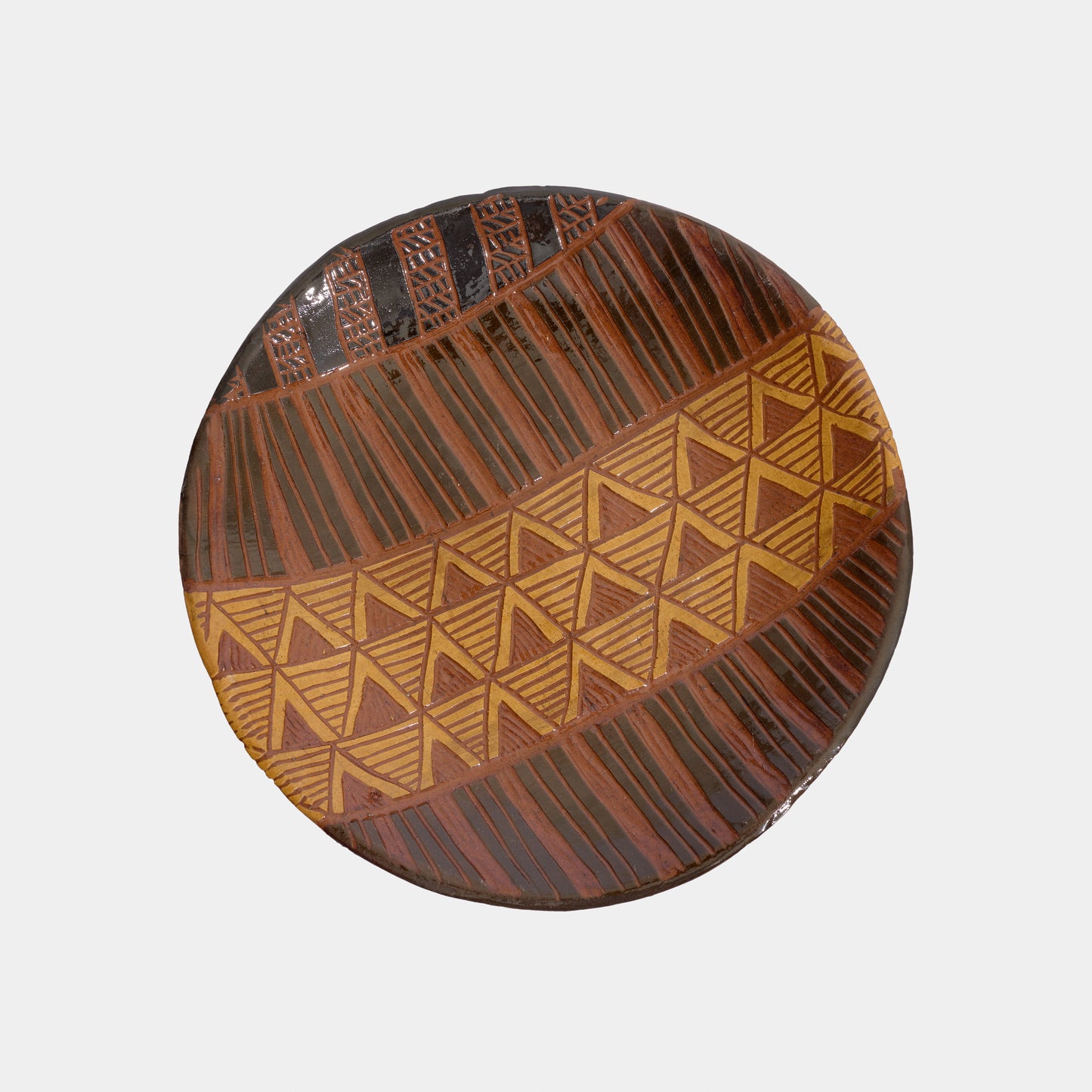 Vintage Incised Geometric Redware Plates