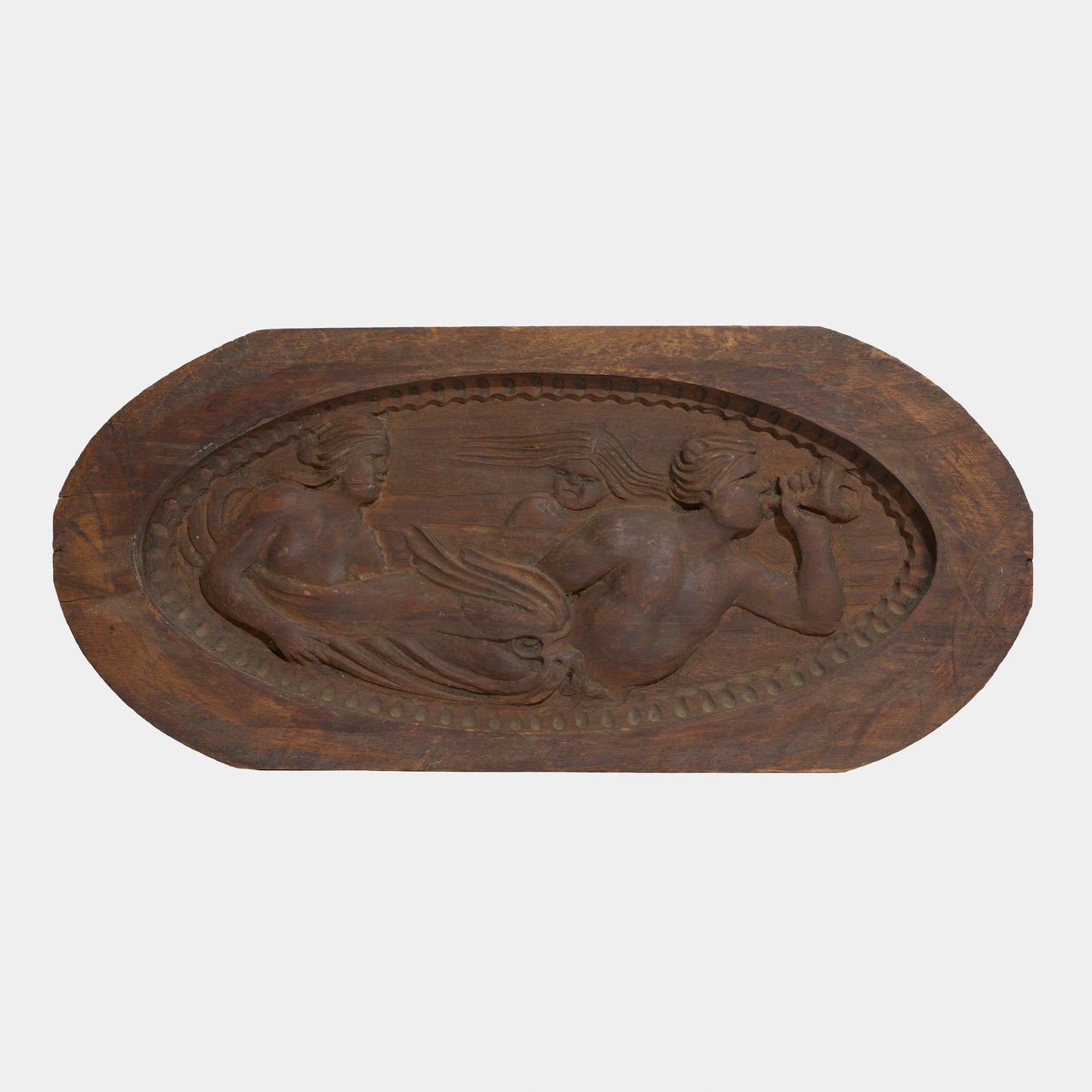 Antique Carved Wood Relief Depicting Triton and Sirens