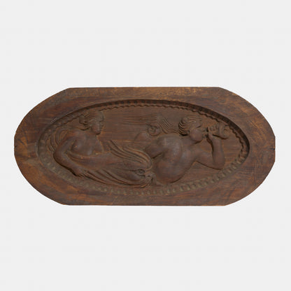 Antique Carved Wood Relief Depicting Triton and Sirens