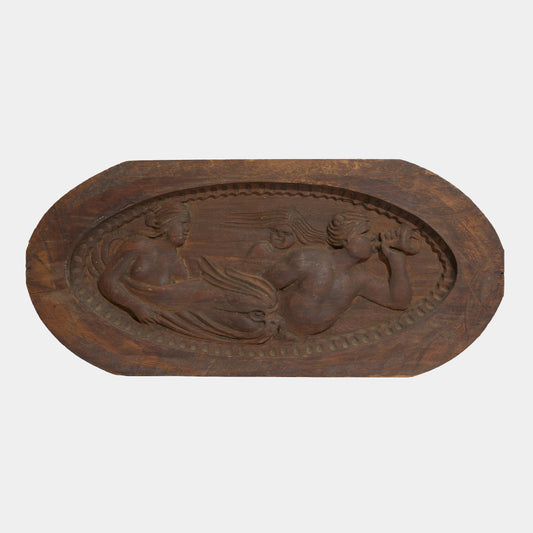 Antique Carved Wood Relief Depicting Triton and Sirens
