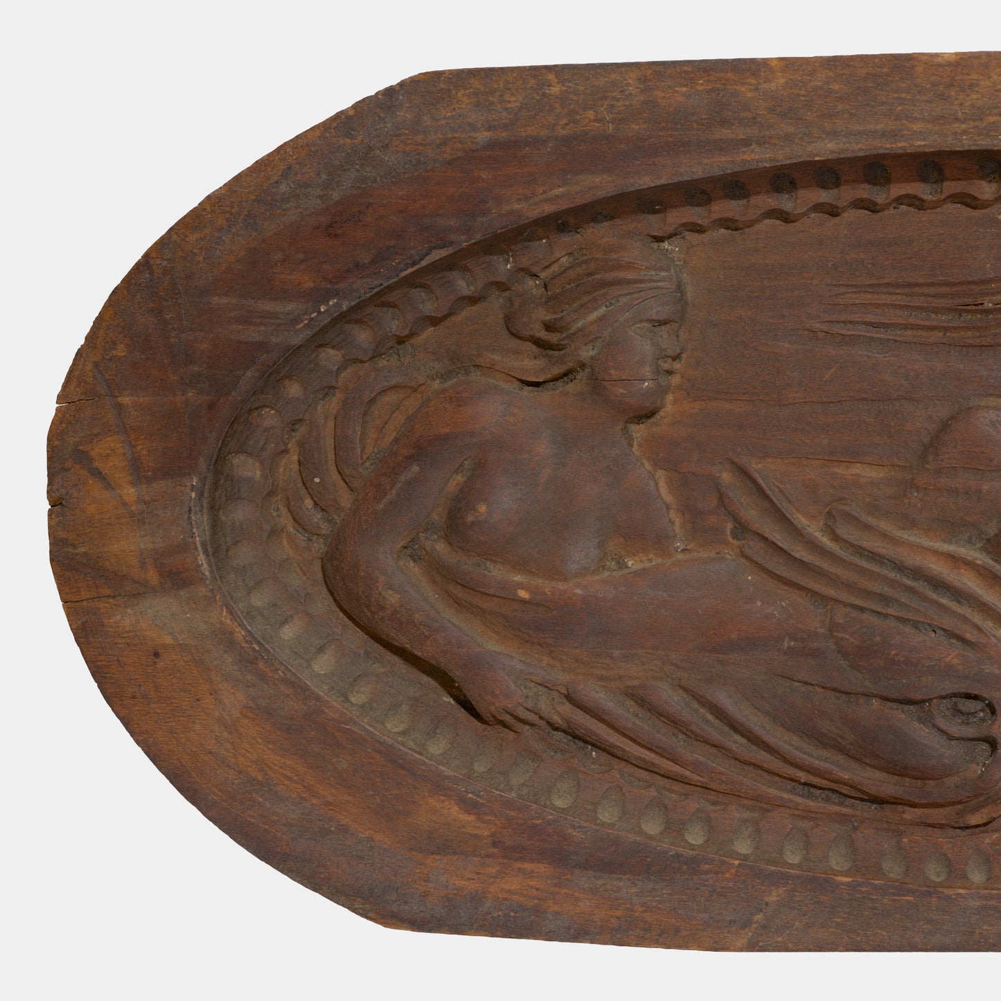 Antique Carved Wood Relief Depicting Triton and Sirens