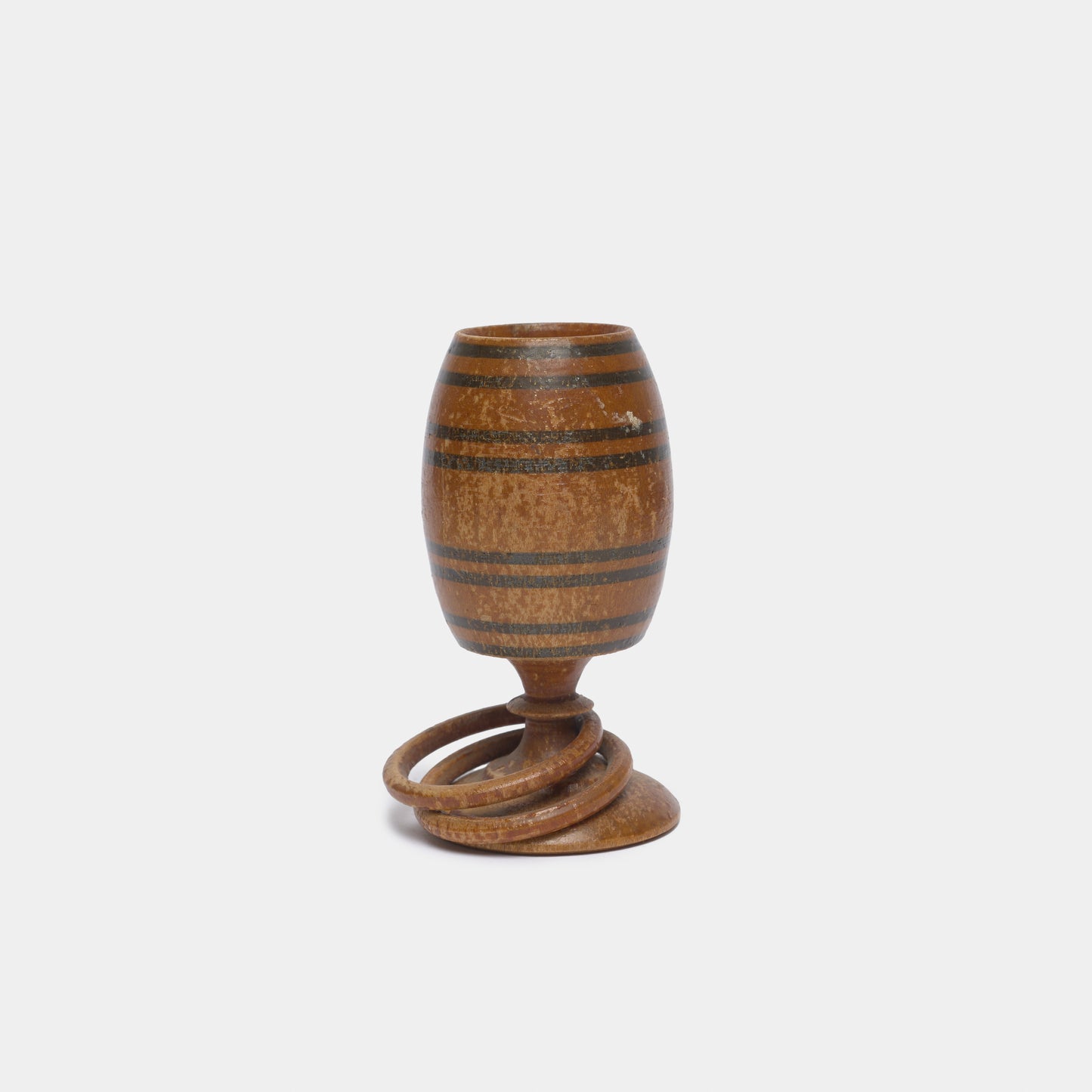 Antique Treenware Small Goblet with Captive Rings