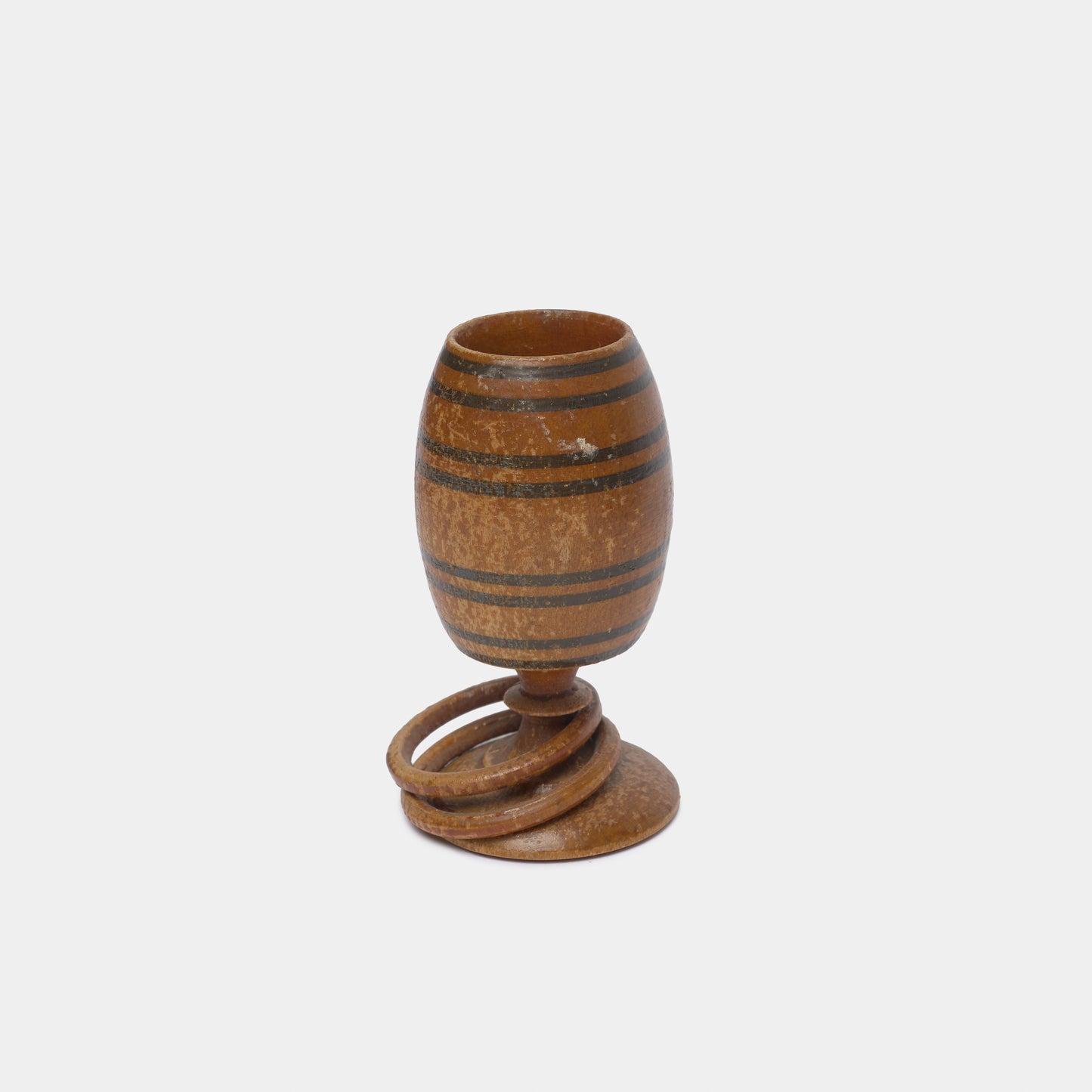 Antique Treenware Small Goblet with Captive Rings