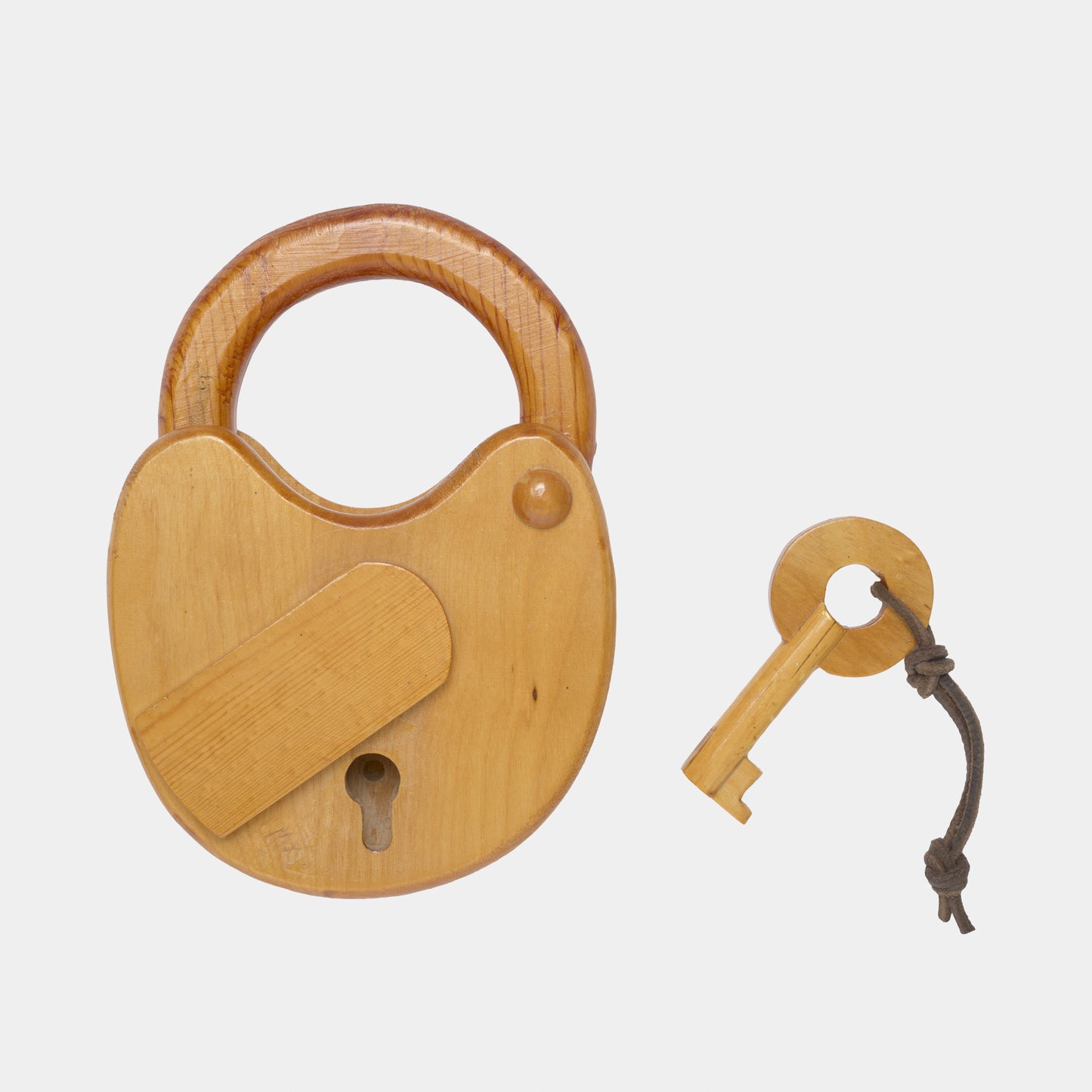 Vintage Handmade Wood Lock Sculpture with Working Key