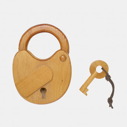 Vintage Handmade Wood Lock Sculpture with Working Key