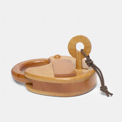 Vintage Handmade Wood Lock Sculpture with Working Key